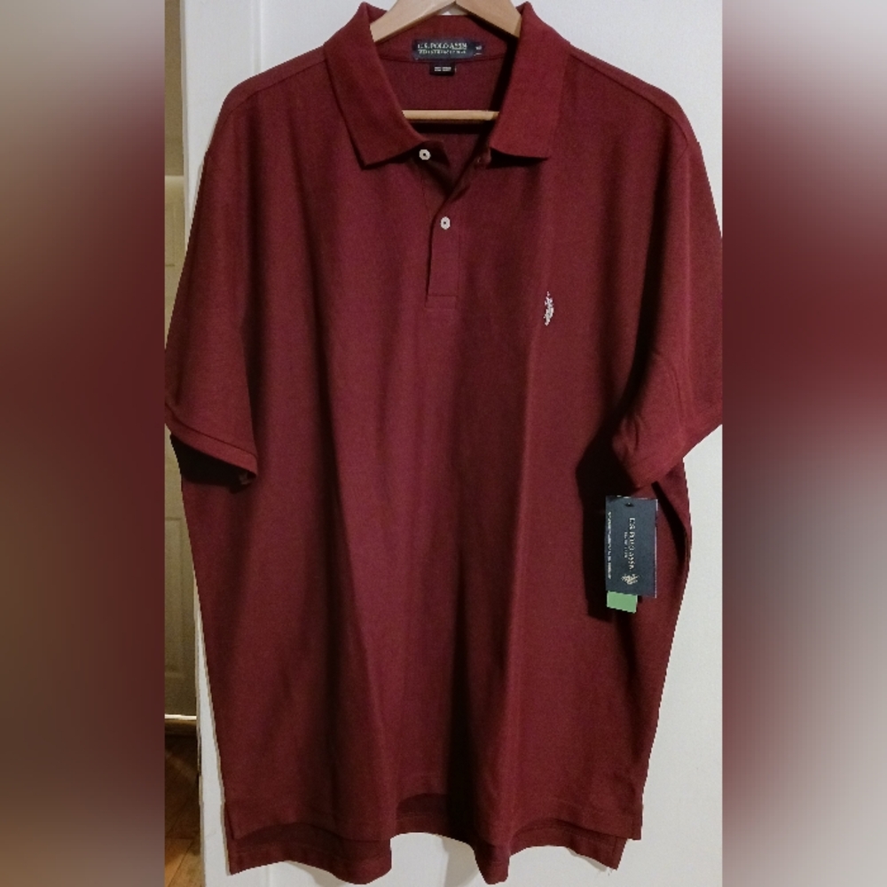 U.S. Polo Assn. Performance Mens 2XL Maroon Collard Polo Shirt Golf Tennis NWT